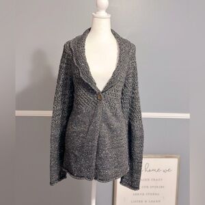 Chico's Wool Blend Gray Chunky Multi Knit One Button Sweater Cardigan Size Large